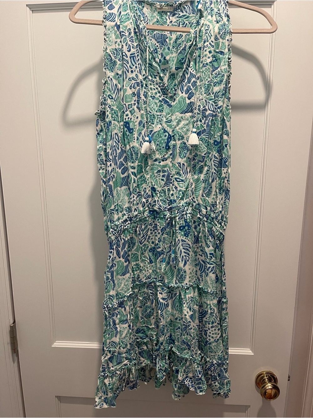 Poupette St. Barth Green & Blue Tiered Mini Dress